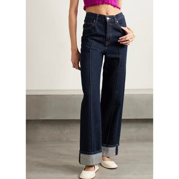 Ulla Johnson Cuffed Wide Leg The Genevieve Jeans 27 Dark Wash Tigris Blue Denim - Picture 1 of 8